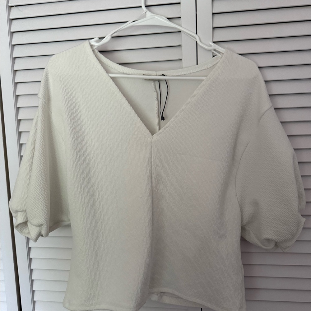 Zara Cream Puff Sleeve Blouse Relaxed Fit